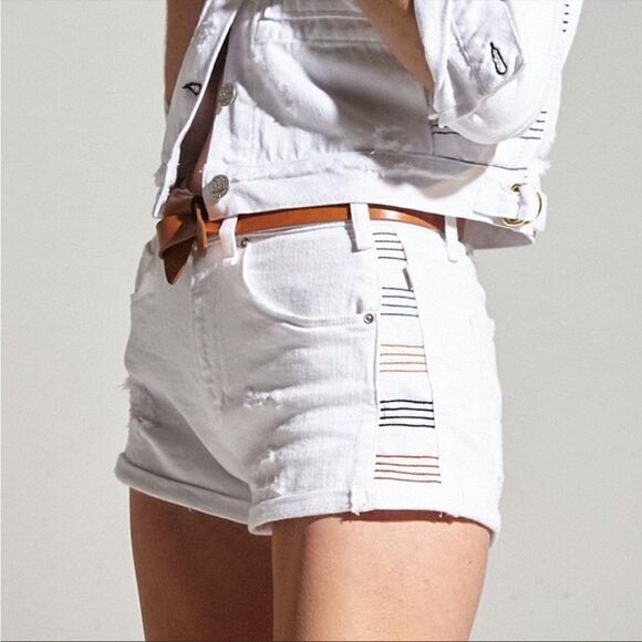 McGuire Damn Fine Baja High Rise White Jean Shorts with Embroidery - Picture 1 of 12